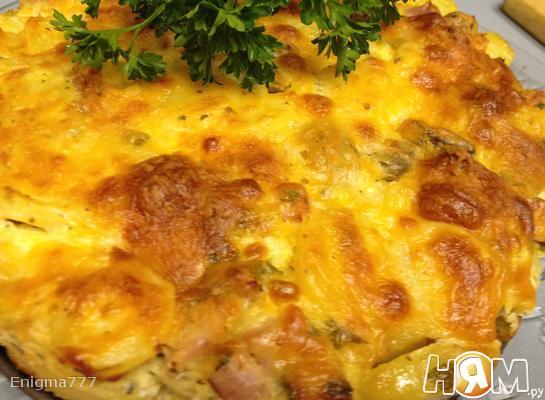 Рецепт Картофельная запеканка с беконом и грибами