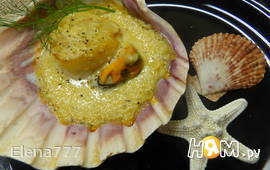 Морские гребешки и мидии под лимонным соусом