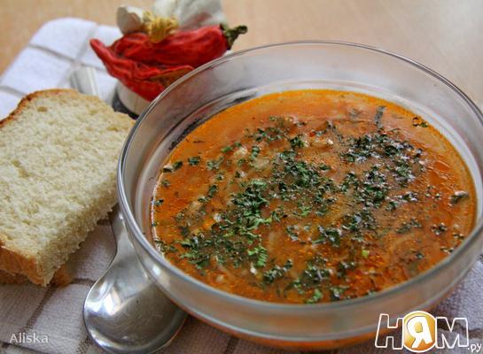Рецепт Томатный суп с куриным фаршем и макаронами