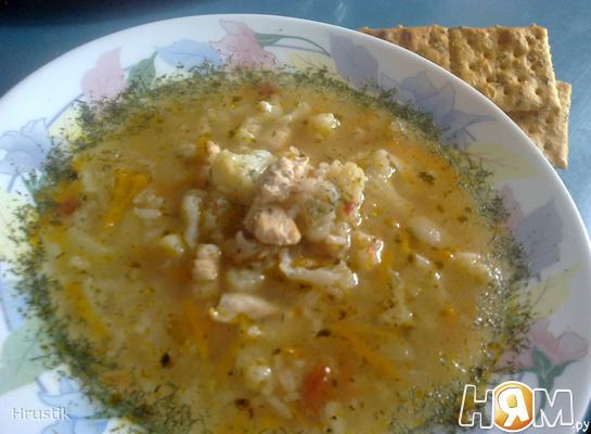 Овощной суп с рисом и куриным филе