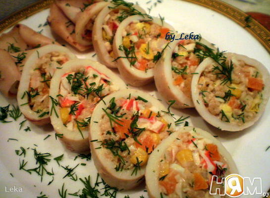 Рецепт Крабовый салат в кальмаре