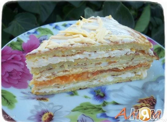 Рецепт Кабачковый торт с плавленым сыром и омлетом