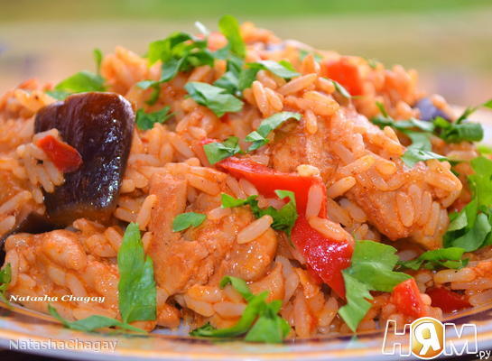 Рецепт Курица с рисом и баклажанами
