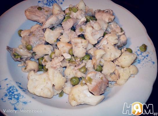 Рецепт Белковое ассорти (тушеные овощи с куриным филе)