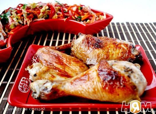 Рецепт Запечённая курица+острый овощной салат
